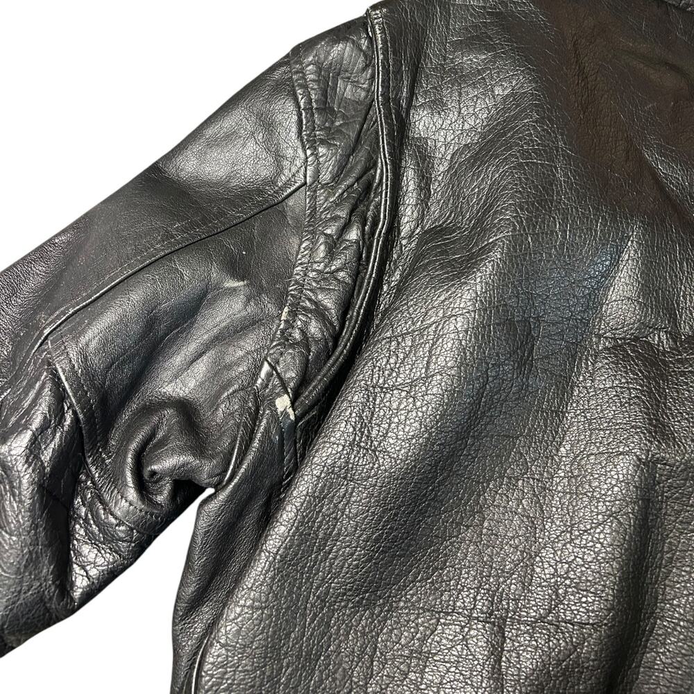 Diamond Leather Black Moto Jacket Motorcycle Biker Style size 48 Vintage Zip Up - Picture 3 of 12